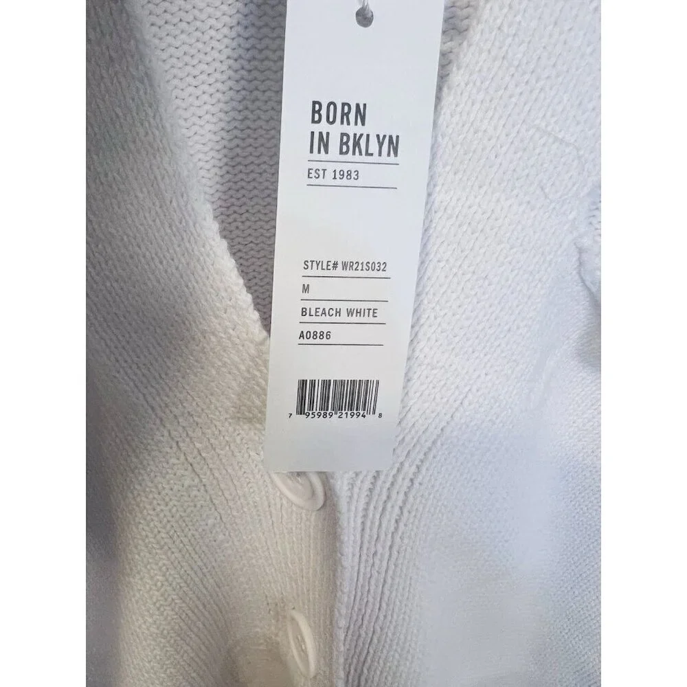 525 America Cut Out Cardigan Sweater Medium Bleach White Distressed Look NWT